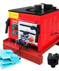 Lochen Electric Hydraulic Rebar Bender 1700W showing desktop design and foot pedal for bends up to one inch steel rods.