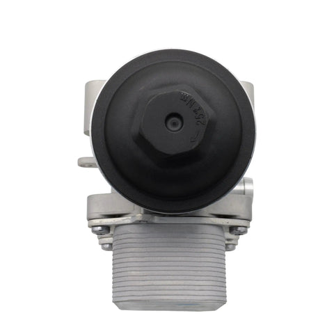 Front view of Upgraded Aluminum Oil Cooler Filter Housing Assembly With Gasket For 2012 2013 2014 VW Passat TDI 2.0L Diesel SE SEL Premium Models