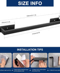 Stick On Stainless Steel Towel Bar 24 Inch Matte Black No Drill Wall Shelf Rack Hang On Towel Holder for Bathrooms and Modern Kitchens Rust Proof Durable Adhesive Base Easy Install Contemporary Style with size and installation steps