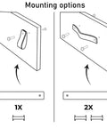 Diagram showing mounting options for Leather Furniture Handles Set Two Pieces Cognac Leather Drawer Pulls For Cabinets Dressers.