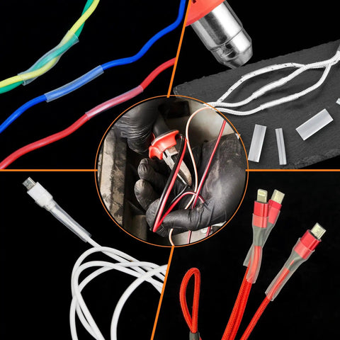 Clear Heat Shrink Tubing Kit With 580 Pcs EVA Material In 11 Sizes Pro Grade Heavy Duty For Electrical Insulation Wire Repair And Connectors Durable Fire Resistant Tubing With Handy Storage Case. Multi-color wires show versatility of use and application, focusing on grip and fit.