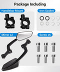 Package contents of Dope EBike Handlebars Mirror Set, 360 Degree Adjustable Bicycle Rear View Mirrors, 22.2mm Diameter, Black.