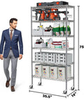 Beefy Heavy Duty Metal Rolling Shelving Unit With Wheels And 8 Hooks, 6000 Lbs Total Capacity, 6-Tier Adjustable Wire Rack For Garage, Kitchen, Pantry, Industrial, Workshop, Bathroom, Chrome 36W X 14D X 72H, 75" tall