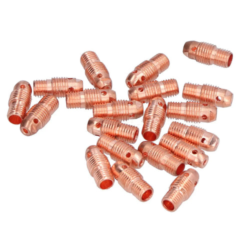 Heavy Duty Premium Copper TIG Collet Body Replacement Parts Fits 13N24 13N 796F WP 9F Torch Consumables, multiple units laying together