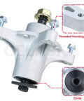 2 Pack Spindle Assembly With Pulley Set And Belt Replacement For Toro Timecutter 42 Inch Deck Ss4200 Ss4225 Ss4235 Includes 139 2433 Pulley 106 2175 Pulley And 119 8819 Belt showing a metal spindle assembly with threaded mounting holes.