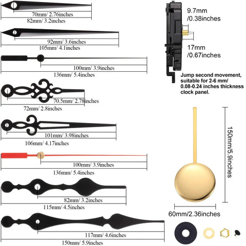Quartz Pendulum Trigger Clock Movement With Westminster Chime Melody Clock Kit includes hands, pendulum, and mounting hardware.