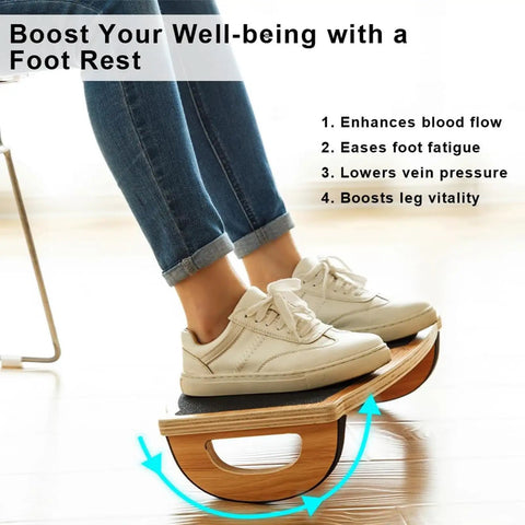 Ergonomic Wood Foot Rest With Rocker Board For Standing Desks, Supports Up To 350 Lbs, Non Slip, No Assembly, 18 Inch Wide, Promotes Circulation