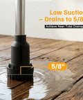 Brushless Cordless Stick Water Transfer Pump Go-To For 20V Max Battery Power 780 GPH Submersible Utility Pump close-up on wooden floor draining to 5/8"
