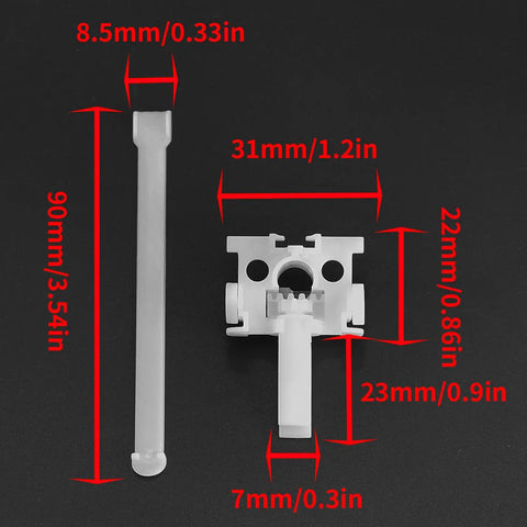 No Sweat Vertical Blinds Repair Kit featuring white plastic carrier brackets with measurements for quick installation.