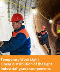 Construction workers using 50ft LED Construction String Lights With 5 Heads 10W Per Lamp 5000lm Outdoor Work Light in a tunnel.