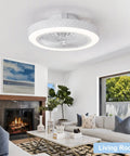 Low Profile Flush Mount Ceiling Fan With Lights Remote Control 6 Speeds Dimmable LED in modern living room setting