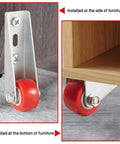 Pro Build 0.9 Inch Red Rubber Caster Wheels 2 Pack Swivel Furniture Casters installed on sides and bottoms of furniture.