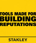 Yellow background with text 'Tools Made For Building Reputations' and 'STANLEY' at the bottom.