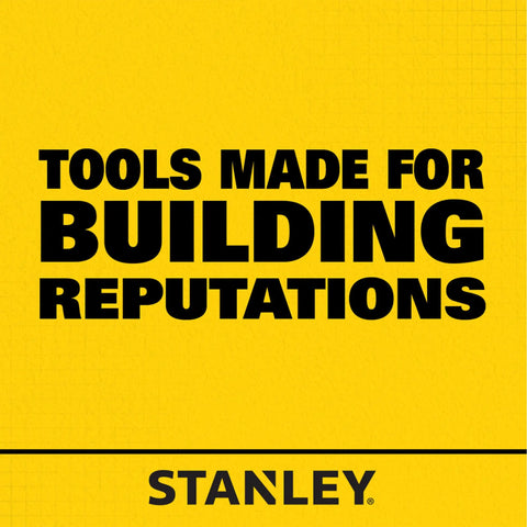 Yellow background with text 'Tools Made For Building Reputations' and 'STANLEY' at the bottom.
