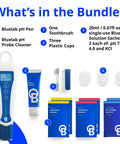 PH Pen Meter and Probe Care Kit with Calibration Solutions, Storage Solution, and Brush components displayed