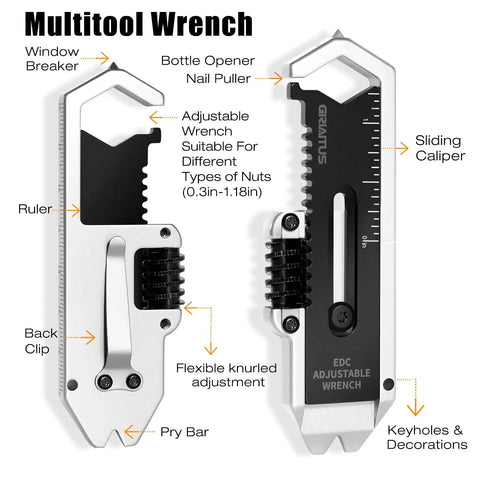 9 In 1 Pocket Multitool Wrench For Screws With Mini Pry Bar Nail Puller, Caliper Ruler, Bottle Opener, Glass Breaker, Keychain