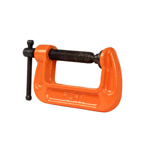 Two Inch C Clamp For Woodworking And DIY Projects, Beefy 400 Pound Load, 1 Inch Throat Depth, Rugged Steel Build in orange