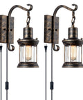 Rustic Lantern Wall Sconce Lights Plug In Oil Rubbed Bronze Antique Fixtures For Bedroom Living Room Bathroom Cafe Farmhouse Style Matte Finish Modern 2 Pack.