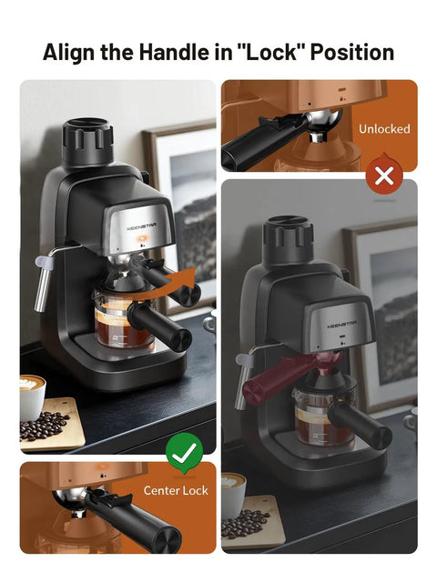 3.5 Bar Espresso Machine With Milk Frother, 800W Compact Espresso and Cappuccino Maker displayed on kitchen counter