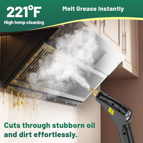 Primiorix 2500W Steam Cleaner Handheld High Temp Steamer with steam removing grease from kitchen range hood.