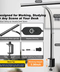 Airlonv LED desk lamp with clamp, black finish, 17-inch flexible gooseneck, stepless dimming