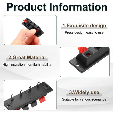 4 Way Spring Terminal Clip Push Release Connector Plate Jack Socket For Speaker Terminal Strip Jointing Clamp Test Clip WP4-7 2Pcs Red And Black