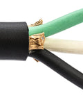 3 conductor wires of 100 Foot 10 AWG 3 Conductor SOOW Power Cord Built Tough Flexible Outdoor Cable Pro Grade Workhorse For Hardworking Crews And Weekend Warriors Rated 600 Volt Black.
