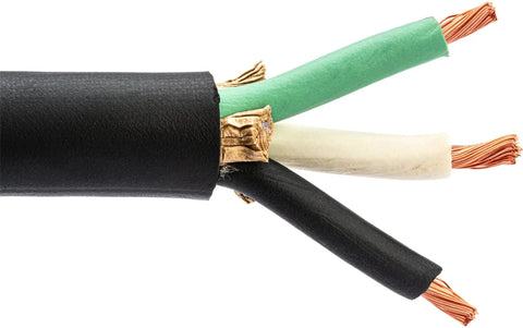 3 conductor wires of 100 Foot 10 AWG 3 Conductor SOOW Power Cord Built Tough Flexible Outdoor Cable Pro Grade Workhorse For Hardworking Crews And Weekend Warriors Rated 600 Volt Black.