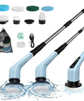 Cordless Spin Scrubber With Adjustable Extension Handle And 7 Replaceable Brush Heads For Bathroom Cleaning Water Resistant