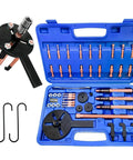 All-In-One 36-In-1 Bearing Puller Kit For Blind Hole Removal With 3 Jaw Hooks And Bearing Separator Pro Grade Heavy Duty Tools For Motorcycles Cars And Machinery in a blue case with assorted components displayed.