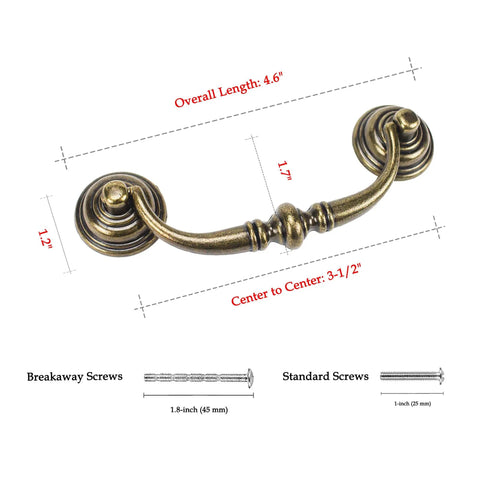 Antique Brass Drop Bail Cabinet Handles Drawer Pulls Kitchen Cupboard Furniture Hardware 4.6" length, 3.5" center to center.