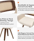 Set Of 2 Swivel Dining Chairs With Curved Arms, Ergonomic Cane Back, Bentwood Frame, close-up details showing design and features.