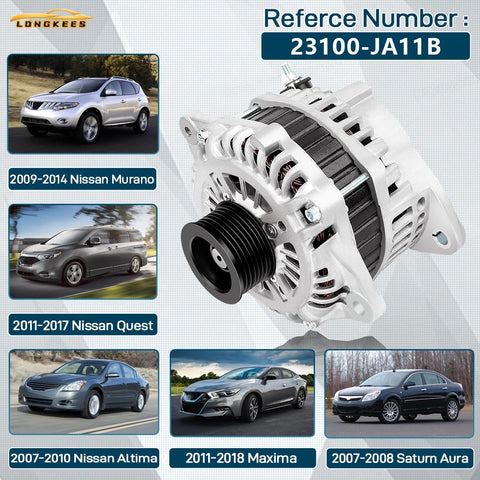 Beefy 12V 130A High Output Alternator Replacement For Nissan Murano 2009 To 2014 Quest 2011 To 2017 Altima Maxima Saturn Aura