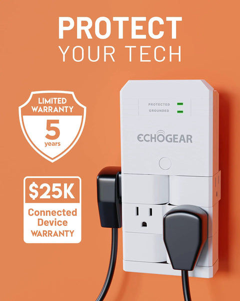 On Wall Surge Protector With Six Pivoting AC Outlets And 1080 Joules Of Surge Protection Space Saving Low Profile Mount 2 Pack