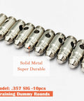 Steel Safety Practice Rounds For Dry Fire Training, Action Trainer Dummy Rounds For Pistol Caliber 357 SIG, aligned in a row.