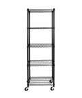 Front view of Heavy Duty 5-Tier Wire Shelving Rack With 800 Lb Per Shelf And 4,000 Lb Total Capacity, black and on wheels