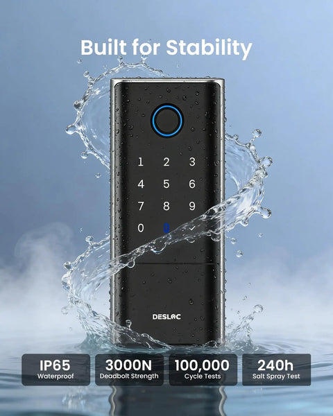 K120 Smart Lock With GPT 3D Fingerprint, 15000mAh Battery Lasting Up To 16 Months, Weatherproof IP65 BHMA Grade 3 Deadbolt