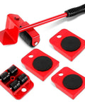 Heavy Duty No Sweat Furniture Lifter Tool Set With Adjustable Height, 4 Wheel Movers Sliders, Lifting Lever And Dolly, Red
