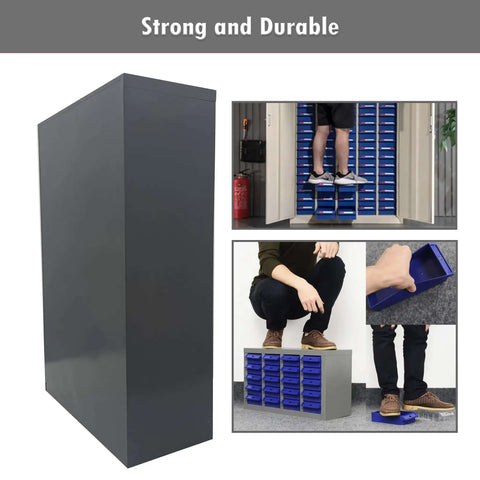 Heavy Duty Steel Parts Organizer With 75 Drawers And Customizable Dividers for secure storage; anti-drop ABS and PS drawers featured.