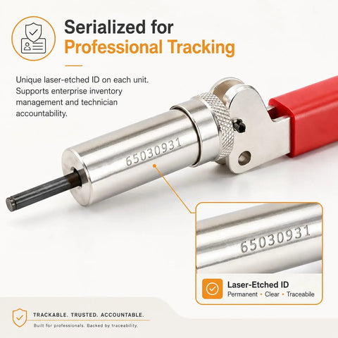 Heavy Duty Plunger Tool Optimized Specifically For Number Six Barrel Fasteners With Rock Solid Zero Point One Five Eight Inch Opening And Premium High Carbon Steel Structure Featuring Slip Free Handle for tracking.