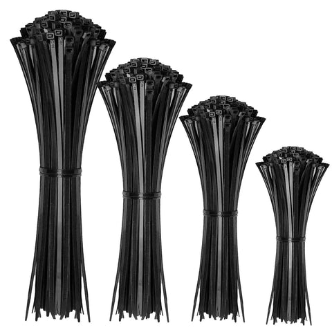 Heavy Duty 400 Pack Assorted Black Cable Ties Kit, 4 Inch, 6 Inch, 8 Inch, 12 Inch Nylon Self Locking Wire Ties For Home Office Garden