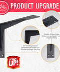 Diagram showing 14 Inch Black Shelf Bracket Set, Heavy Duty Corner Braces That Support 440 Lbs with double screw holes and welding gusset.