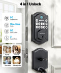 Keyless Front Door Lock Set With Handle, 3 In 1 Smart Lock With Fingerprint, Passcode And Mechanical Key, Anti Peep Keypad