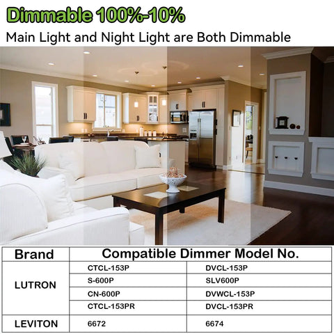 Modern kitchen and living room with Six Pack LED Recessed Ceiling Lights With Night Light Dope Color Rendering High CRI90 1200 Lumens 14W