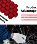20 Piece 21mm Lug Nut Covers Set With Hexagonal Caps And EZ Removal Tool Red Premium PP Plastic Weatherproof Wheel Nut Covers Universal Fit For Most Cars Exterior Accessories