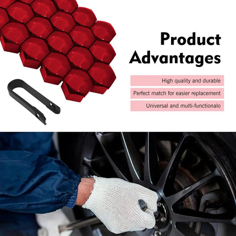20 Piece 21mm Lug Nut Covers Set With Hexagonal Caps And EZ Removal Tool Red Premium PP Plastic Weatherproof Wheel Nut Covers Universal Fit For Most Cars Exterior Accessories