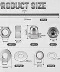 52 Piece Stainless Steel M6 Hardware Kit With 10 Inch Threaded Rods, Hex Lock Nuts, Acorn Cap Nuts, And Flat Washers, Your Go To DIY Furniture Builds For Home Projects And General Hardware Repairs.