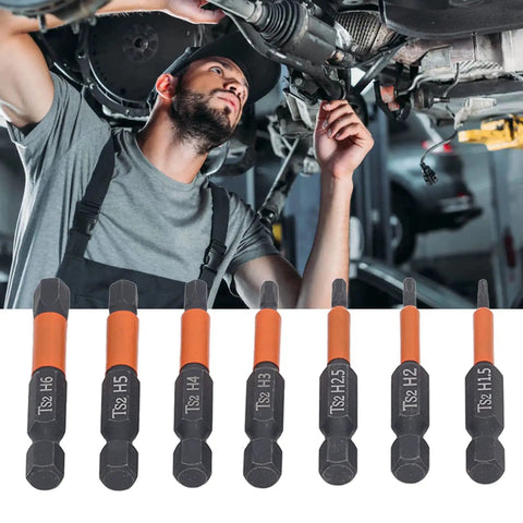Premium S2 Alloy Steel 7 Piece Hex Drive Kit For Impact Drivers And Electric Drills With Magnetic Slender Waist Design For Tough Jobs Heat Treated To Stop Bending And Wear, 7-piece TS2 S2 bits in auto repair