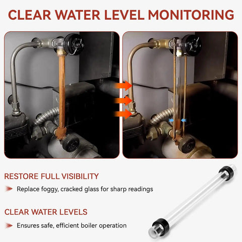 9 Inch Steam Boiler Sight Glass Tube Clear Water Level Gauge Replacement For Boilers With 2 High-Temp Rubber Washers visual comparison