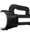 Beast Bright 600 Lumen Rechargeable Spotlight Flashlight With 10000mAh Battery, USB Output, And Tripod Mount, side view.